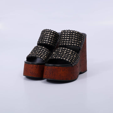Iara – Tamanco Feminino Anabela Tiras Tramadas Preto
