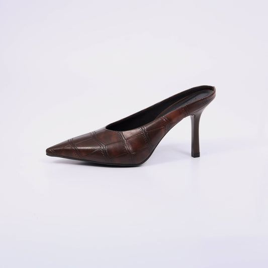Liria - Mule Casual Feminino Salto Fino Bico Fino Marrom Escuro