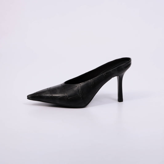 Liria - Mule Casual Feminino Salto Fino Bico Fino Preto