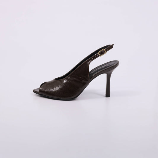 Scarlet – Slingback Feminino Salto Fino Aberto Marrom Escuro