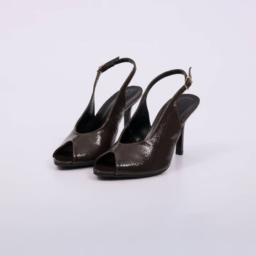 Scarlet – Slingback Feminino Salto Fino Aberto Marrom Escuro