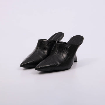 Mirela - Mule Feminino Clássico Salto Baixo Croco Preto