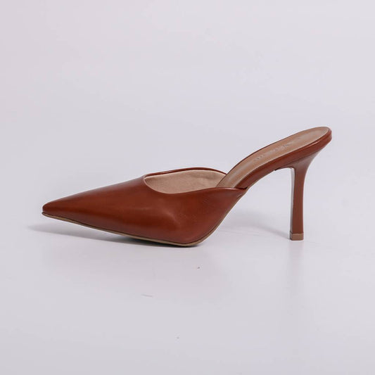 Lívia - Mule Feminino Bico Fino Salto Alto Caramelo