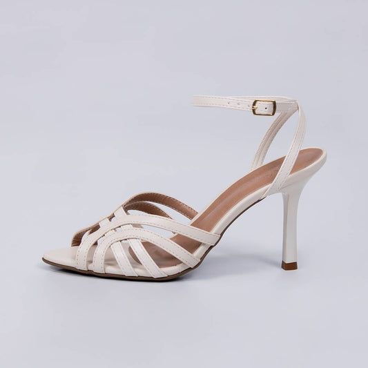 Ambar - Sandália Feminina Salto Fino Tiras Cruzadas Off-white
