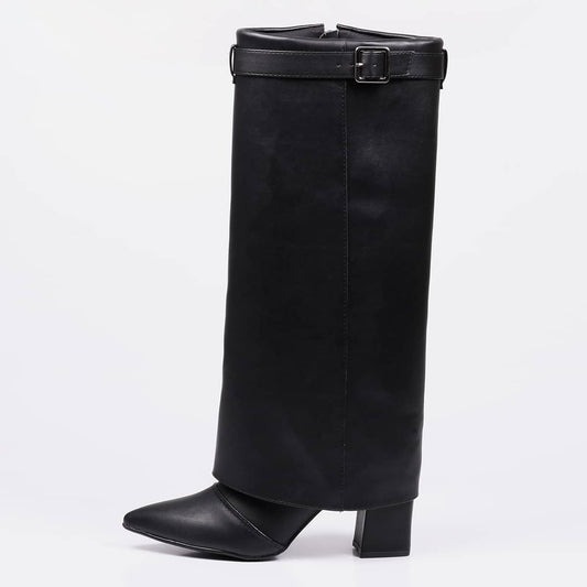 Jade - Bota Feminina Cano Médio Dobrada Preta