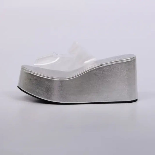 Maldivas - Tamanco Feminino Plataforma Alta Vinil Transparente