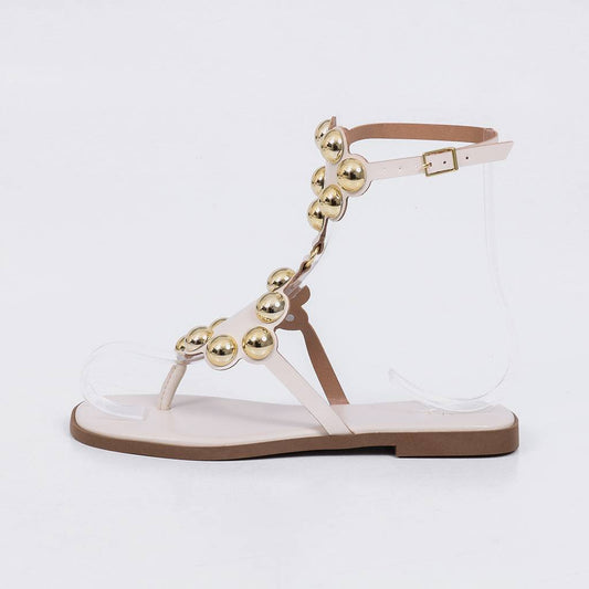 Nice - Sandália Rasteira Feminina Esferas Douradas Off-white