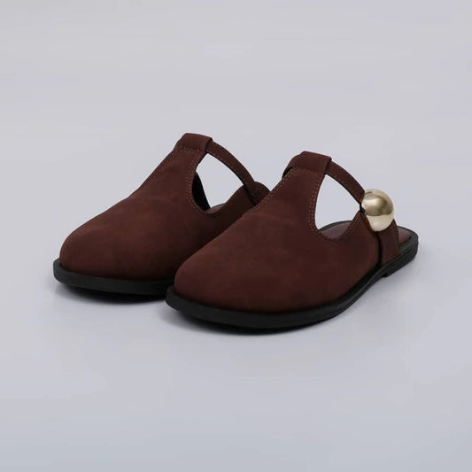Selene - Mule Feminino Camurça Aplicação Dourada Marrom