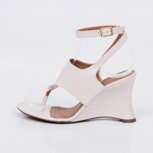 Cali - Sandália Feminina Anabela Tiras Fecho Tornozelo Off-white