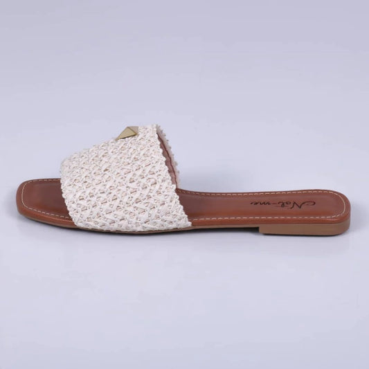 Amalfi - Rasteira Feminina Palha Aplicação Off-White