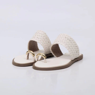Medusa - Rasteira Feminina Trançada Aplicação Off-white