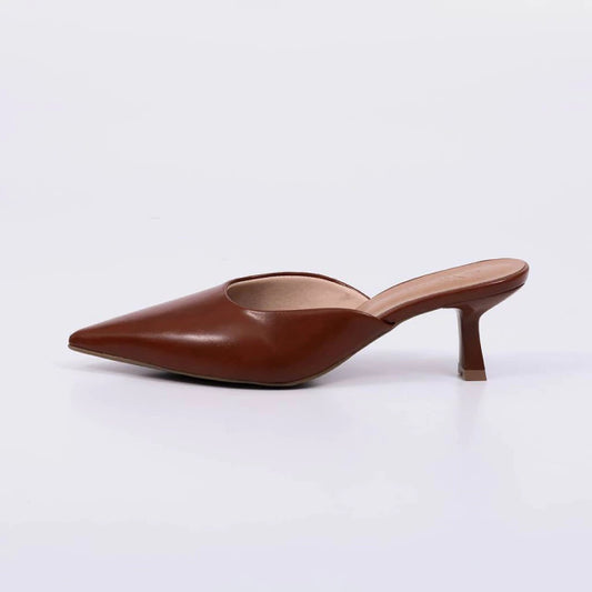 Elíse - Mule Feminino Salto Alto Bico Fino Caramelo