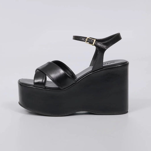 Charlote - Sandália Feminina Plataforma Fivela Meia Pata Preto
