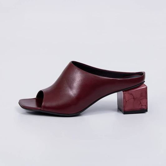 Laguna - Tamanco Feminino Salto Bloco Marmorizado Vermelho