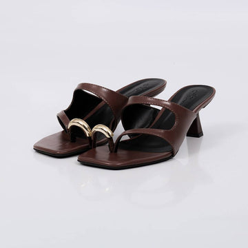 Leblon - Tamanco Feminino Salto Detalhe Dourado Marrom
