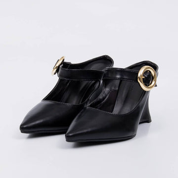 Jolie - Scarpin Feminino Anabela Tira Fivela Redonda Preto