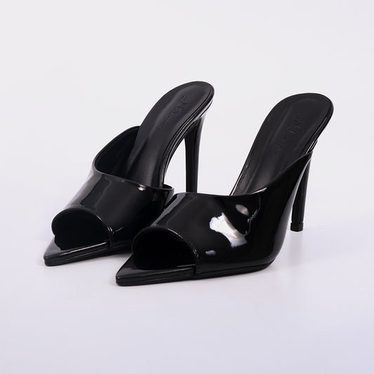Violeta – Tamanco Feminino Salto Alto Verniz Aberto Preto