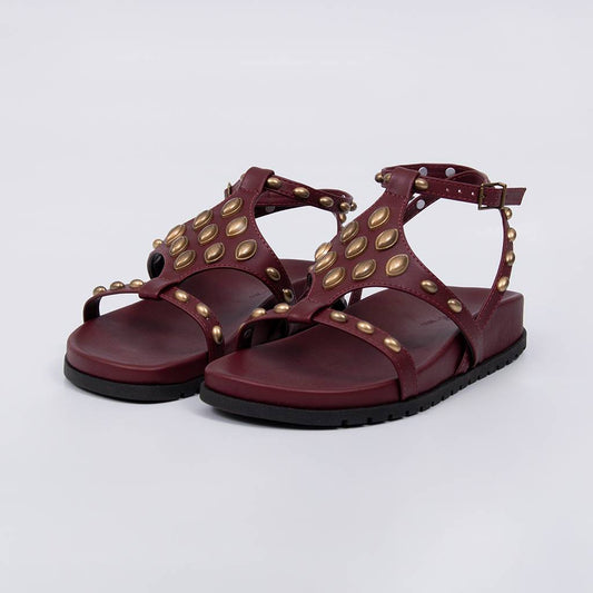 Ágata - Papete Feminina Anatômica Tachas Douradas Fivela Vermelho