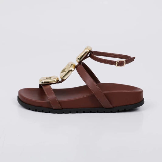 Leblon - Sandália Papete Feminina Anatômica Aplicação na Tira Marrom