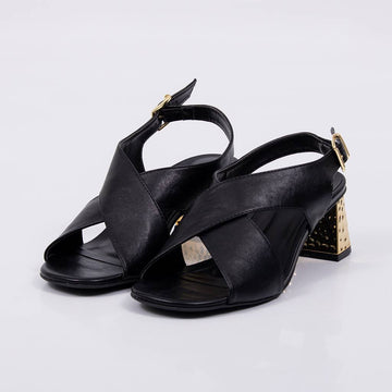 Austin - Sandália Feminina Tiras Salto Bloco Dourado Preto