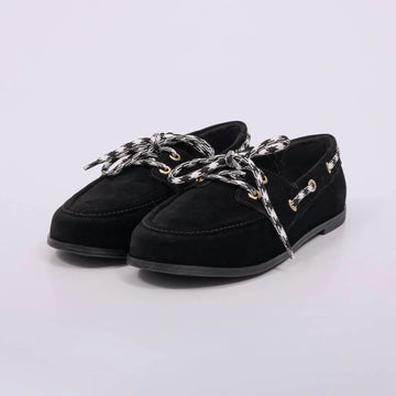 Sara - Mocassim Feminino Flat Amarração Camurça Preto