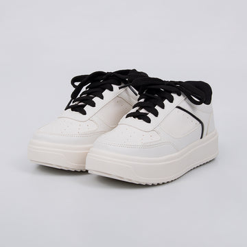 Sunset - Tênis Feminino Casual Cadarço Plataforma Branco/Preto