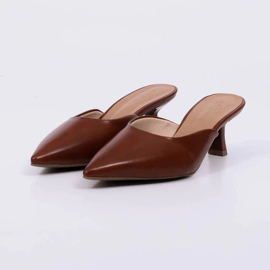 Elíse - Mule Feminino Salto Alto Bico Fino Caramelo