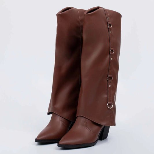 Arizona - Bota Feminina Aplicação Cano Dobrado Marrom