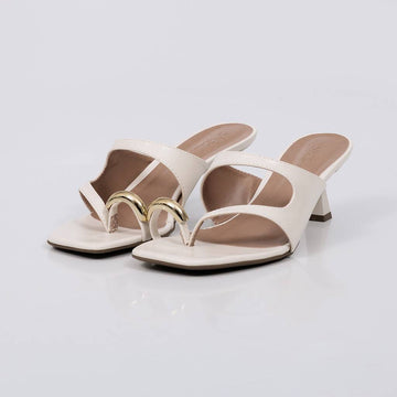 Leblon - Tamanco Feminino Salto Detalhe Dourado Off-white