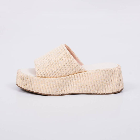 Emma - Tamanco Feminina Flatform Aplicação Palha Off-white