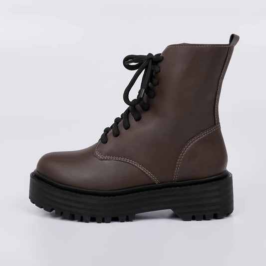 Box - Coturno Feminino Tratorado com Cadarço Marrom