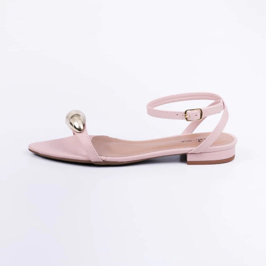 Valence - Sandália Rasteira Feminina Bico Folha Aplicação Rosa