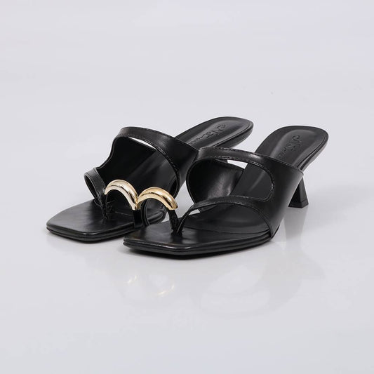 Leblon - Tamanco Feminino Salto Detalhe Dourado Preto