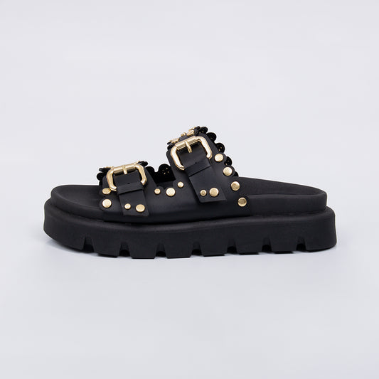 Nolita - Papete Flatform Fivelas e Tachas Douradas Preto