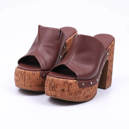 Denver - Tamanco Feminino Meia Pata Com Salto Bloco Marrom