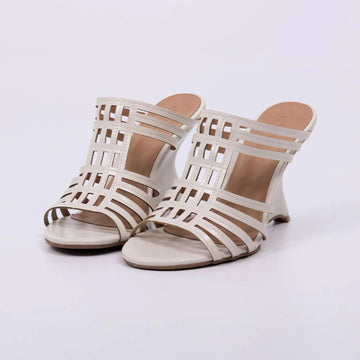 Martina - Tamanco Feminino Salto Anabela Tiras Vazadas Off White