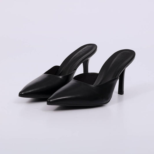 Lívia - Mule Feminino Bico Fino Salto Alto Preto