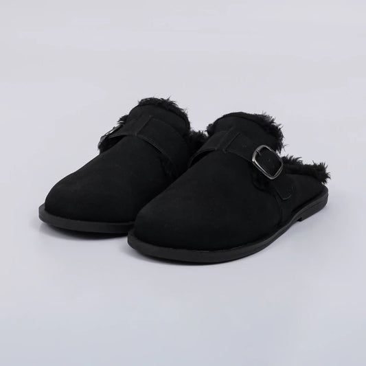 Firenze - Clog Feminino Peluciado Com Fivela Preto
