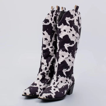 Celine - Bota Feminina Texana Bico Fino Vaca Preto