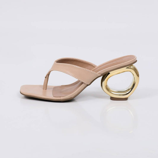 Lexa - Tamanco Feminino Salto Redondo Dourado Nude
