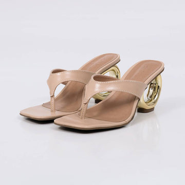 Lexa - Tamanco Feminino Salto Redondo Dourado Nude