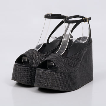 Savanna - Sandália Feminina Anabela Trançado Aberto Preto