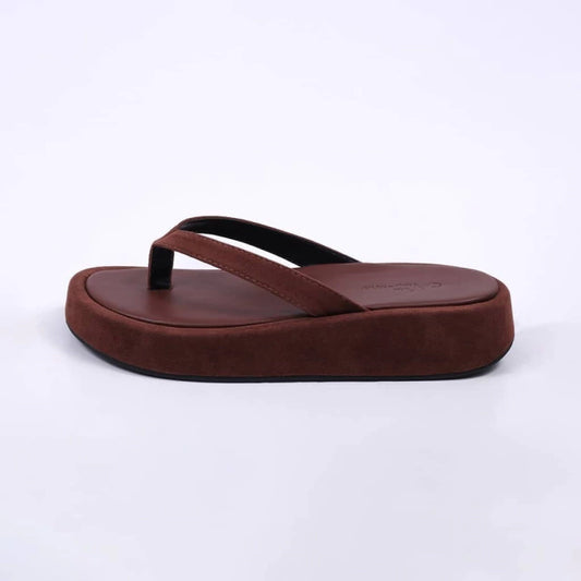 Búzios - Chinelo Feminino Flatform De Tiras Finas Camurça Marrom