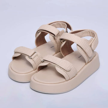 Moscou - Sandália Papete Feminina Flatform Velcro Bege