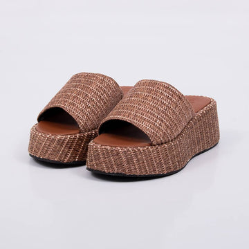 Emma - Tamanco Feminina Flatform Aplicação Palha Caramelo