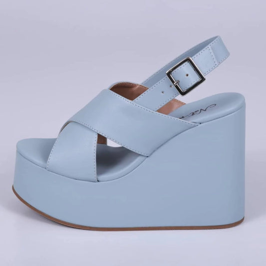 Atlanta - Sandália Feminina Anabela Plataforma Azul