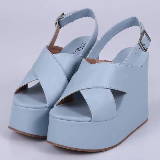 Atlanta - Sandália Feminina Anabela Plataforma Azul