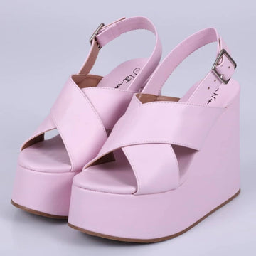 Atlanta - Sandália Feminina Anabela Plataforma Rosa