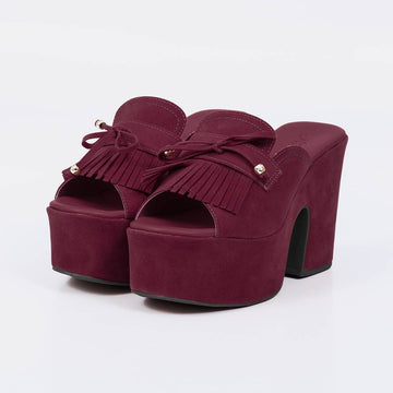 Mantra - Tamanco Feminino Meia Pata Salto Alto Franjas Vermelho