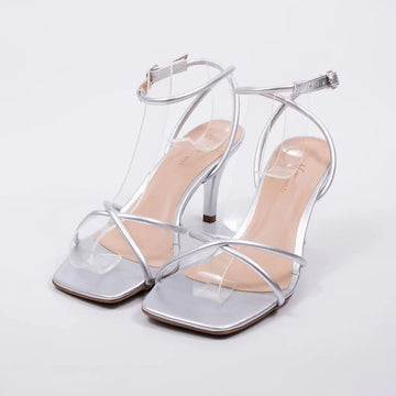 Blend - Sandália Feminina Bico Quadrado Tiras Finas Fivela Prata